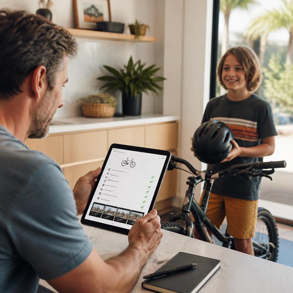 A parent reviewing their bicycle's complete service and inspection record