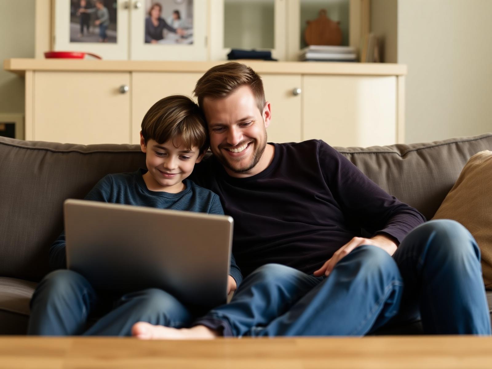 A parent and child sitting together, reviewing Academy progress